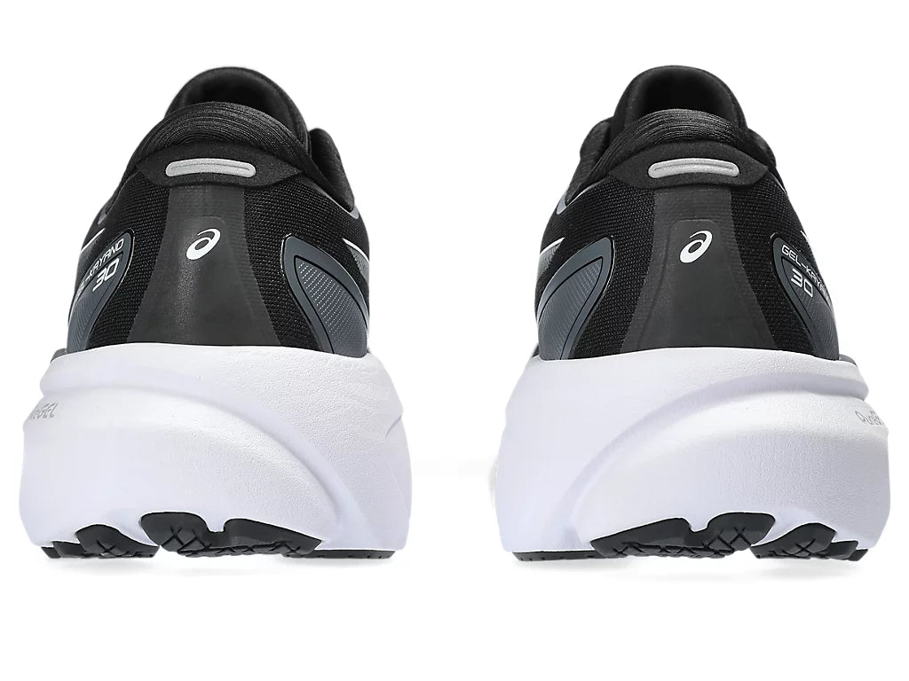 Back view of the Men's ASICS Kayano 30 in the color Black/Sheet Rock