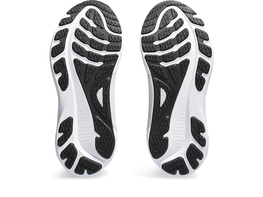 Bottom (outer sole) view of the Men's ASICS Kayano 30 in the color Black/Sheet Rock