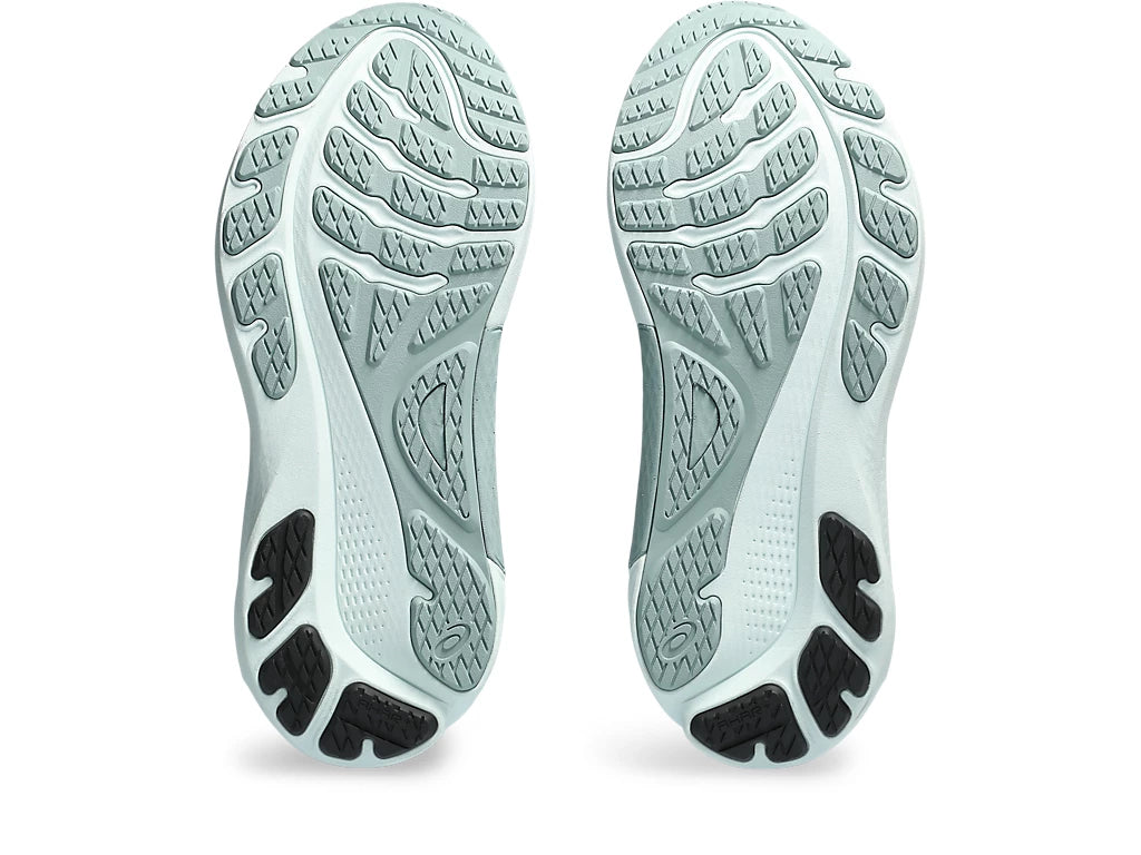 Bottom (outer sole) view of the Men's ASICS Kayano 30 in the color Antique Red/Ocean Haze