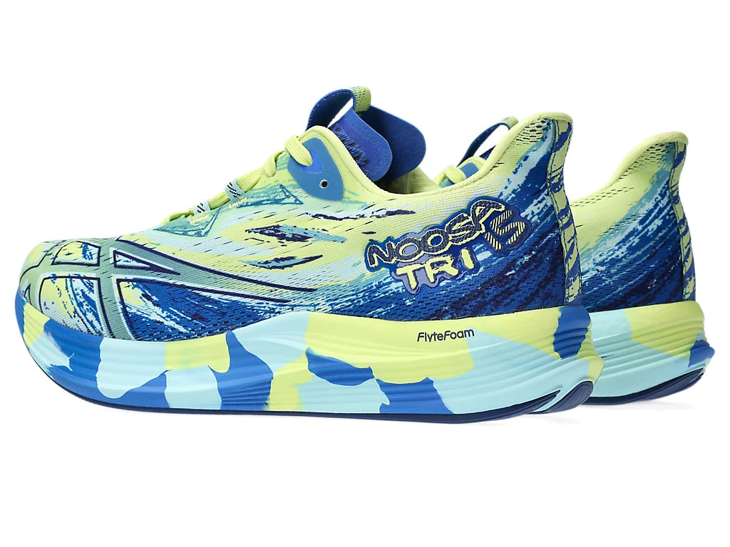 Back angle view of the Men's Noosa Tri 15 by ASICS in the color Illusion Blue/Aquamarine