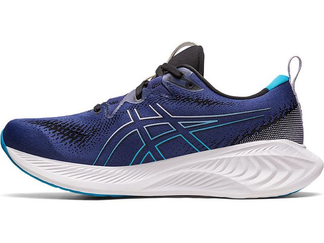 Medial view of the Men's Cumulus 25 by ASICS in the color Indigo Blue/Island Blue