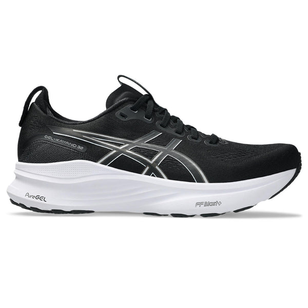 Men's ASICS black and white running shoe with visible brand logo.