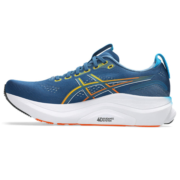 The lateral side of a Kayano 32 running shoe with a system taht helps with pronation.
