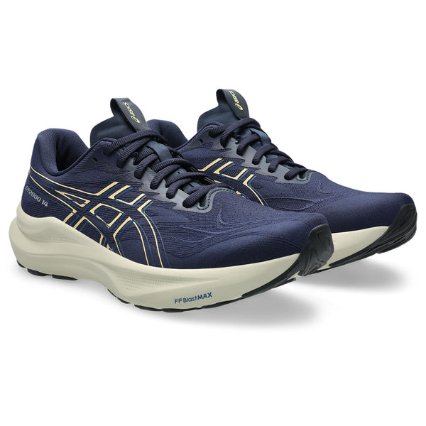 A cream Asics logo is in the middle of the upper on both sides.