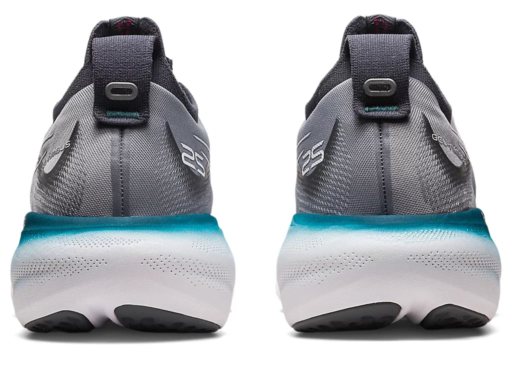Back view of the Women's ASICS Nimbus 25 in the color Sheet Rock/White