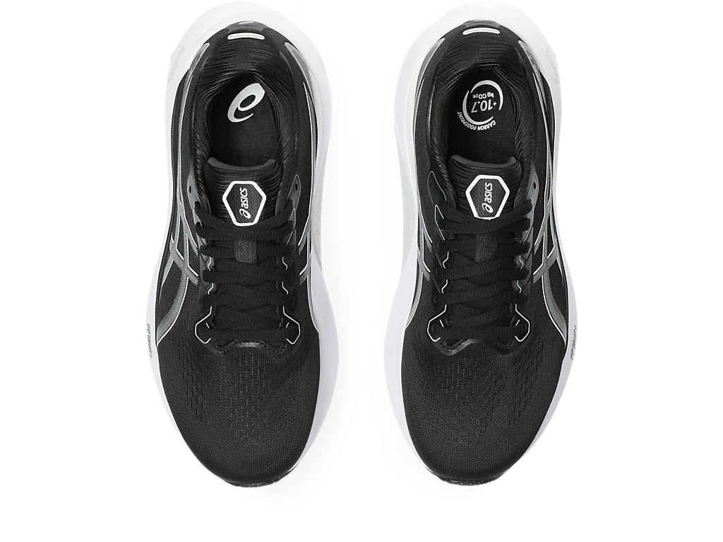 Top view of the Women's Kayano 30 by ASICS in the wide D width, color Black/Sheet/Rock