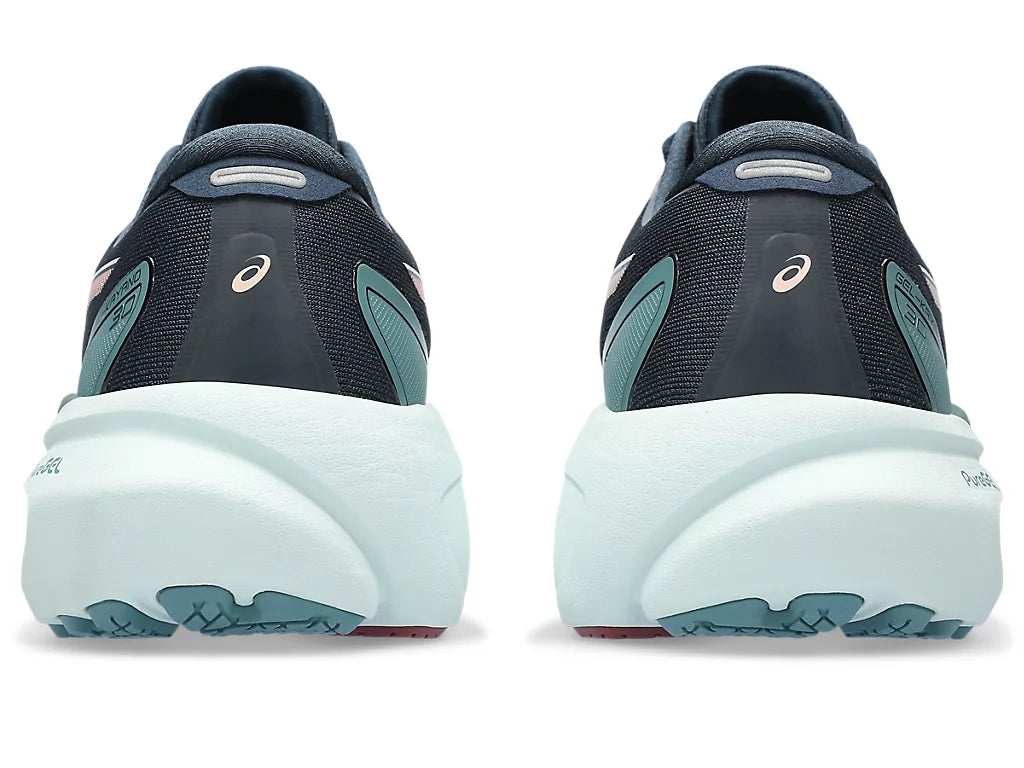 Back view of the Women's ASICS Kayano 30 in the color French Blue/Light Garnet