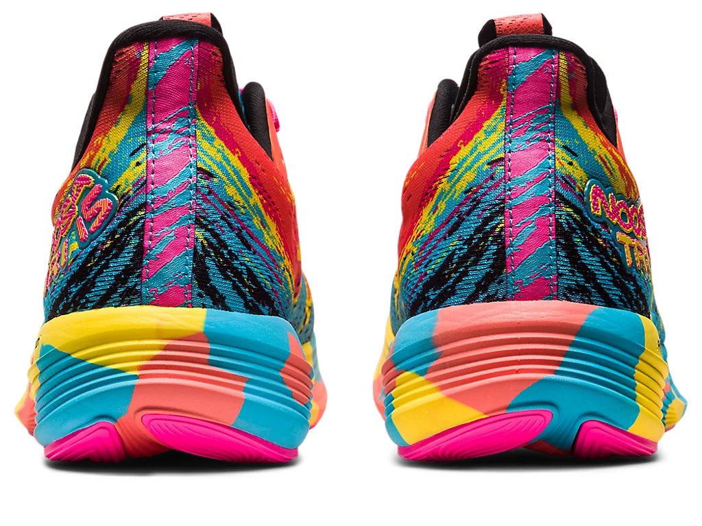 Back view of the Women's Noosa Tri 15 by ASICS in the color Aquarium/Vibrant Yellow