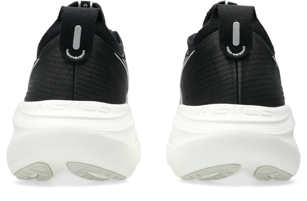 The heel of this shoe has a black pull tab.