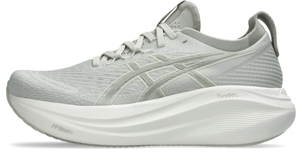A grey Asics logo is in the middle of the upper on both sides.