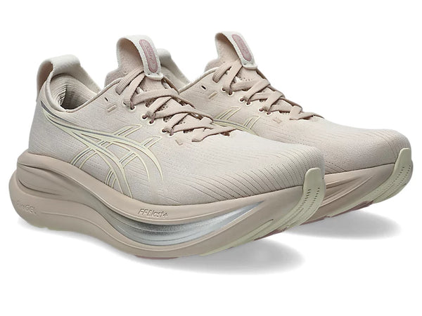 A light cream colored Asics logo is in the middle of the upper on both sides.