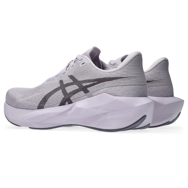 Gray running shoe with unique sole design on a white background
