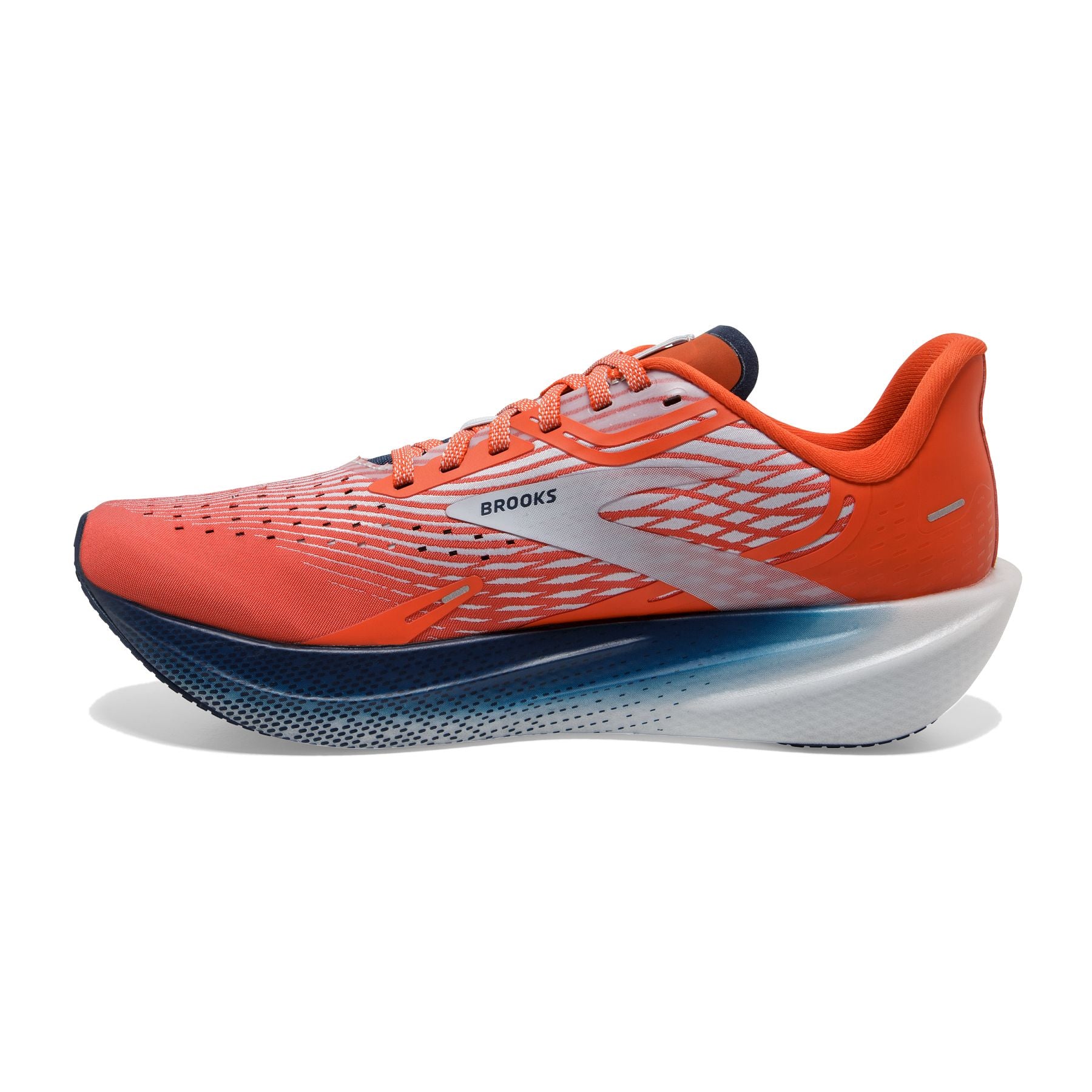 Medial view of the Men's Hyperion Max by BROOKS in the color Cherry Tomato/Arctic Ice/Titan