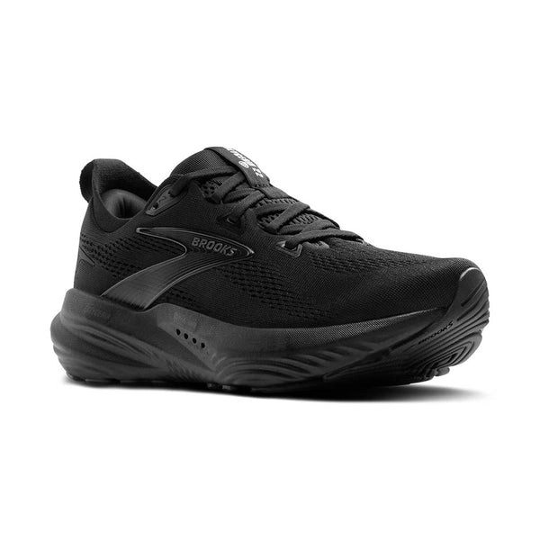 This shoe is monochromatic with a black upper, midsole, and outsole.