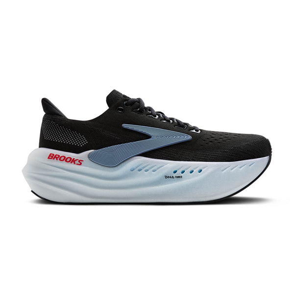 The name Brooks is written in red on the lateral side of the midsole near the heel.