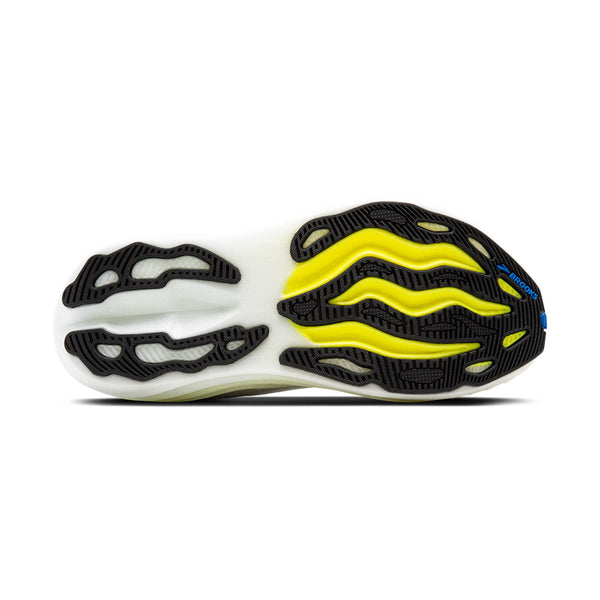 Black rubber on the outsole of the shoe contrasts the white and yellow midsole.