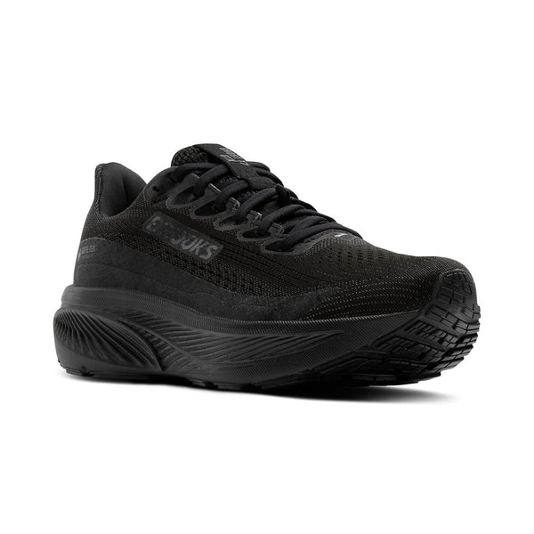 All black Gore-tex running shoe that will keep your feet dry.