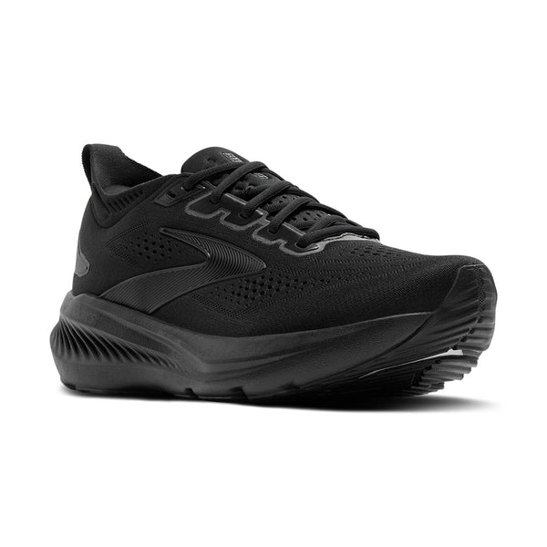 Black running shoe on a white background