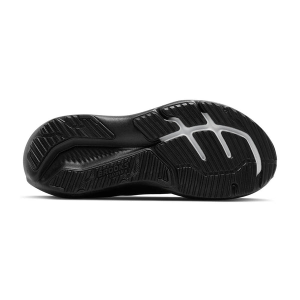 Black athletic shoe sole with brand logo on a white background