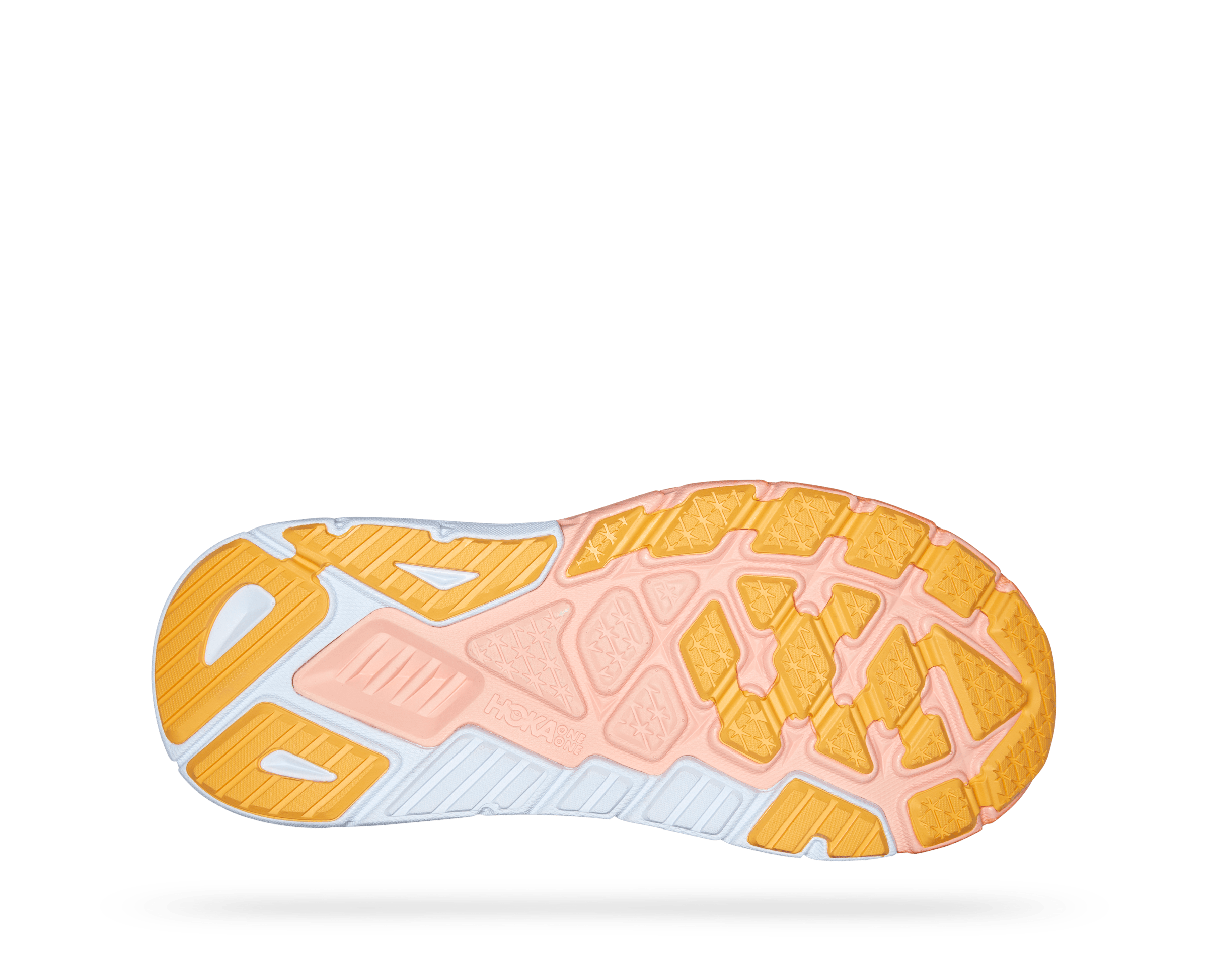 Bottom (outer sole) view of the Women's Arahi 6 in the color SUN BAKED / SHELL CORAL