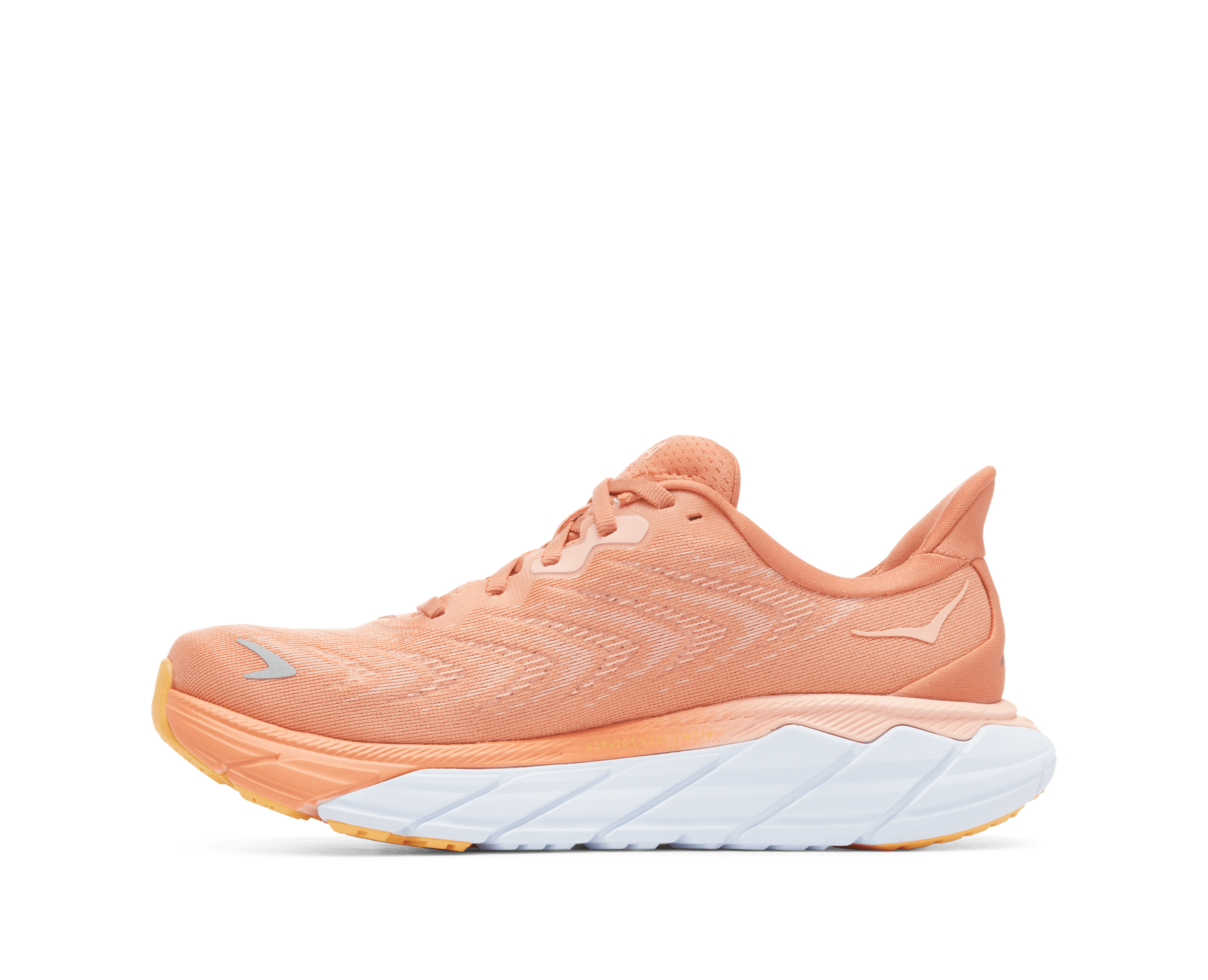 Medial view of the Women's Arahi 6 in the color SUN BAKED / SHELL CORAL