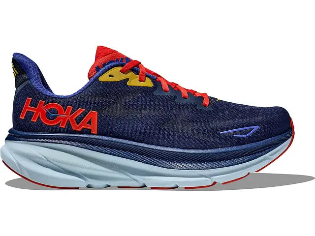 Lateral view of the Men's Clifton 9 by HOKA in the color Bellwether Blue/Dazzling Blue