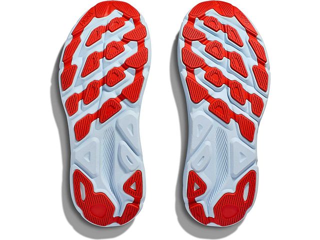 Bottom (outer sole) view of the Men's Clifton 9 by HOKA in the color Bellwether Blue/Dazzling Blue