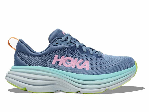 Blue running shoe with 'Hoka' branding on a white background