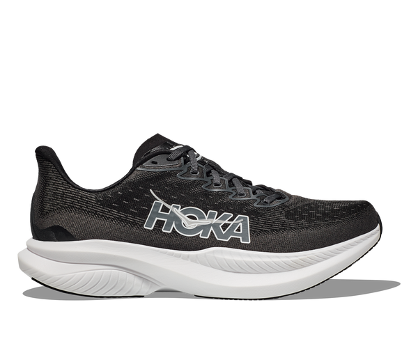 This Mach 6 has a black upper and a white midsole.