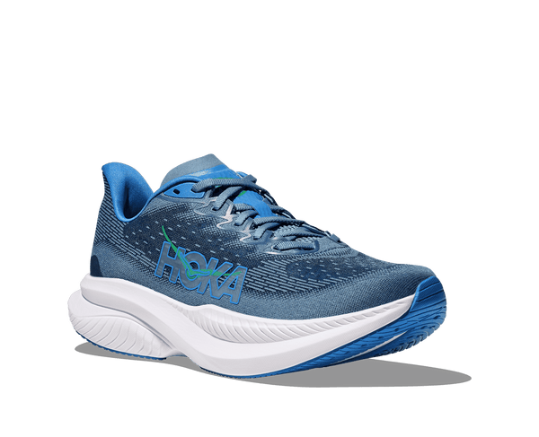 The midsole of this Hoka Mach 6 is all very white.