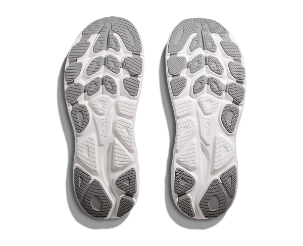 Grey rubber is used on the outsole of the shoe to contrast the white midsole.