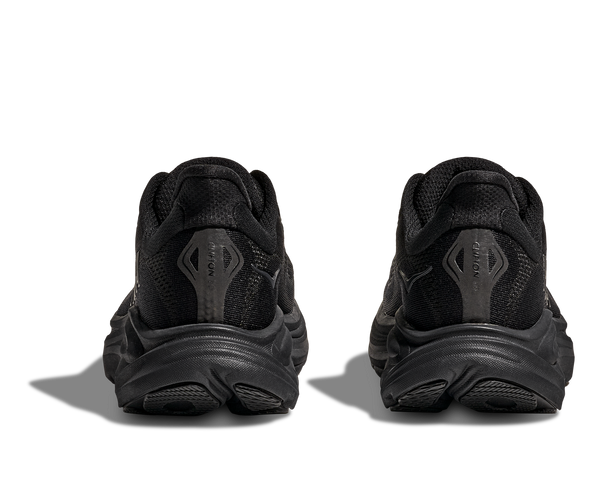 All black running shoe on a white background