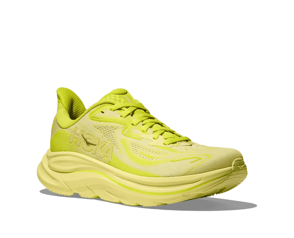 A slightly deeper yellow mesh than the rest of the upper is used for the tongue and around the heel.