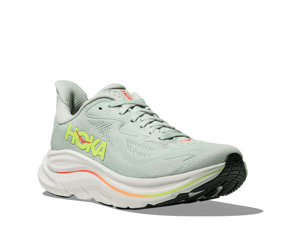 Light blue running shoe with 'Hoka' branding on a transparent background