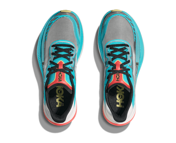 The tongue of this shoe had a red accent going down the middle and Hoka printed vertically.
