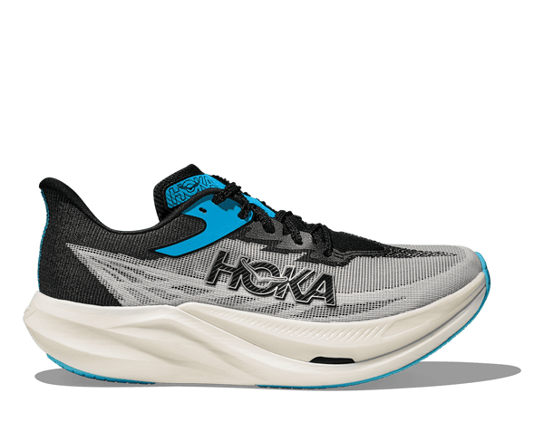 This Rocket X 3 has a grey, blue, and black upper with a white midsole.