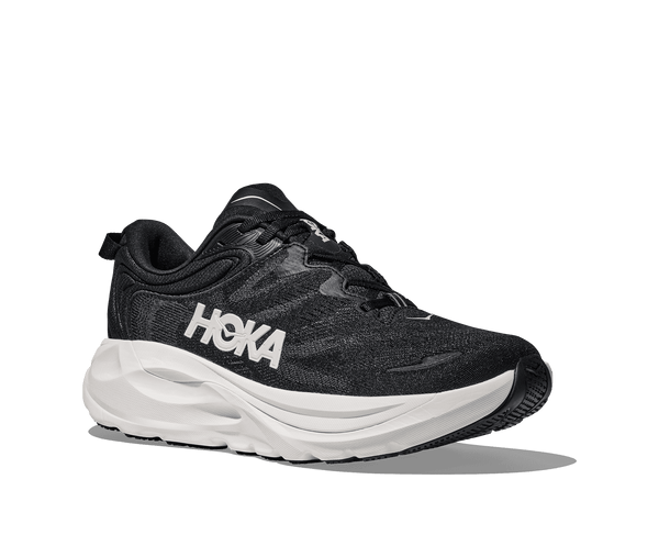 Black Hoka running shoe on a transparent background