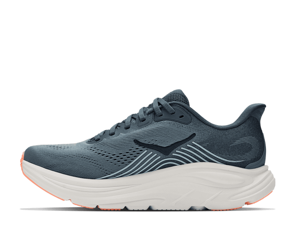 A large hoka bird logo is stitched in the middle of the upper on the medial side
