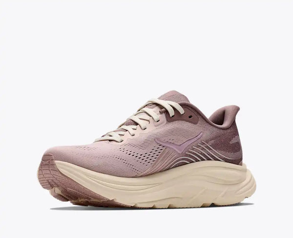 Light purple and mauve running shoe on a white background