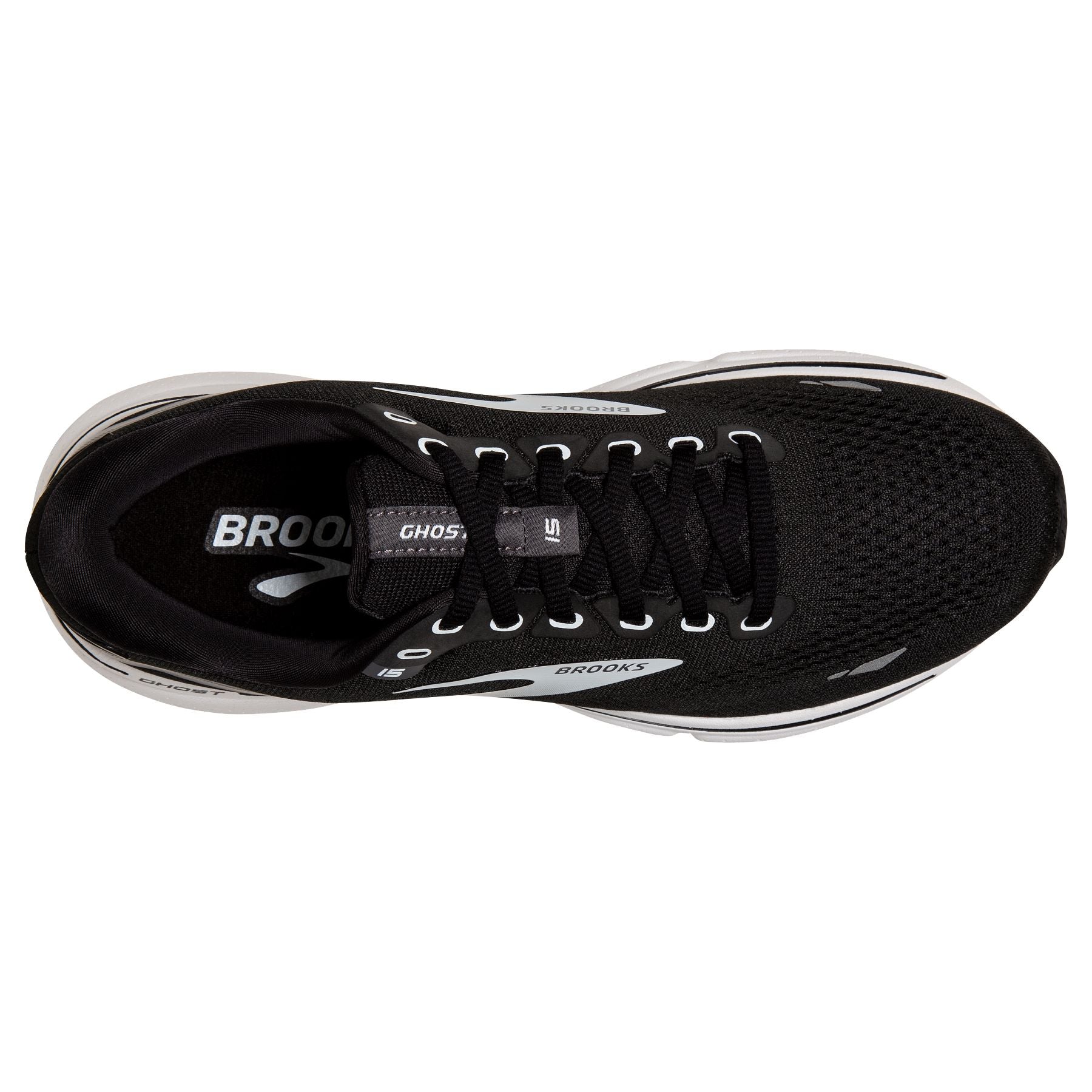 Top view of the Women's Ghost 15 in Black/BlackenedPearl/White