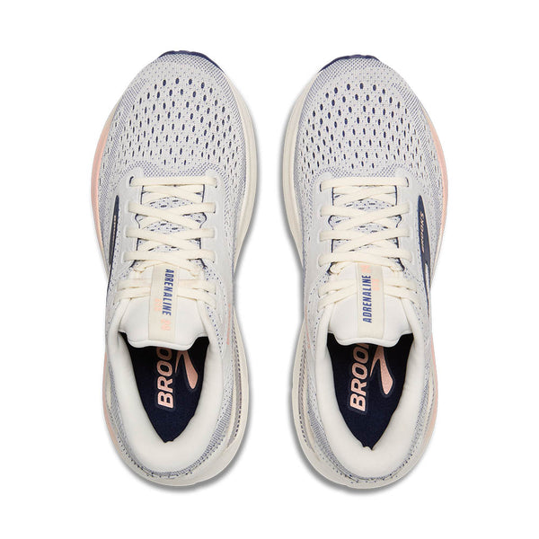 A birds-eye view of this shoe shows blue poking through the white mesh on the upper.