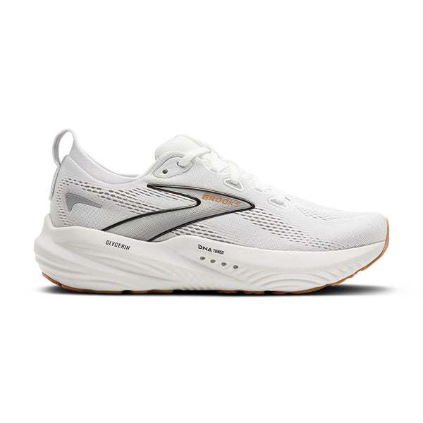 White Brooks unning shoe with gray accents on a white background.