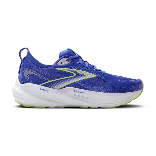 This Glycerin 22 has a cobalt blue upper and a white midsole with neon yellow accents.