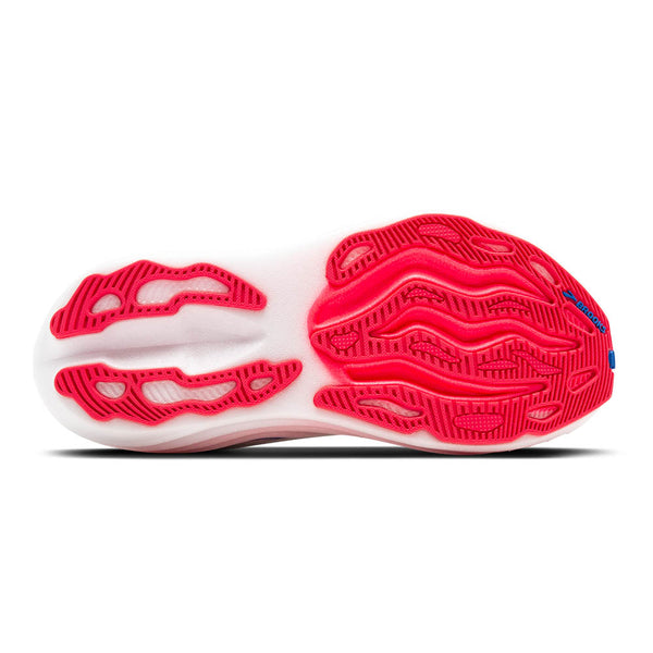 The outsoles of this Women's Glycerin Max are bright pink which is stark against the white midsole.