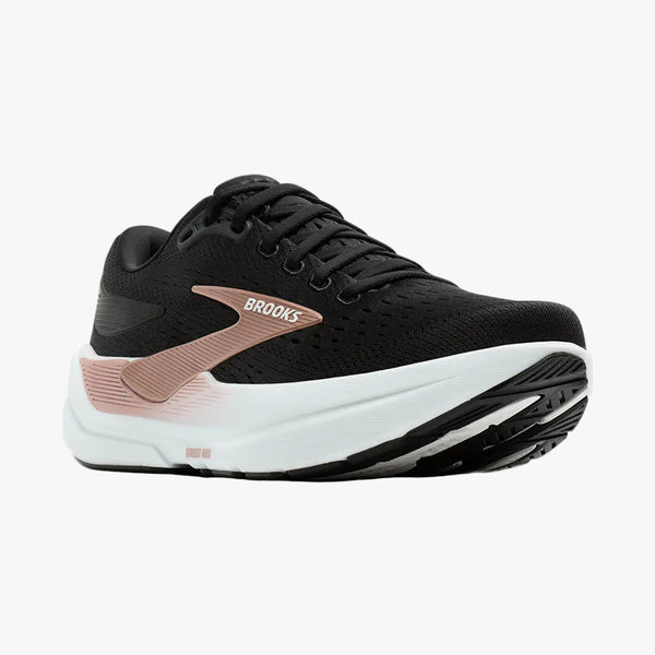 A rose gold Brooks logo is in the middle of the upper on the lateral side.