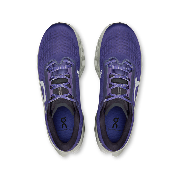 Top view of Purple running shoes with a white sole on a white background