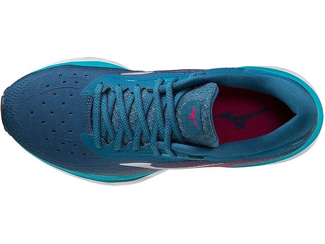 Top view of the Women's Mizuno Wave Sky 5 in the color Legion Blue / Silver
