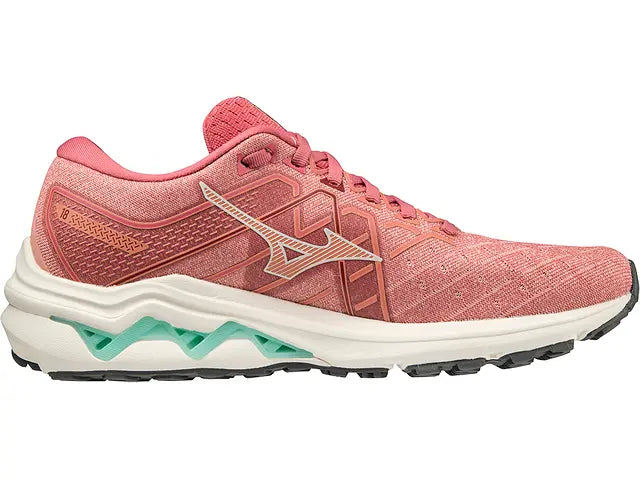 Lateral view of the Women's Mizuno Inspire 18 in the color Rosette / Snow White