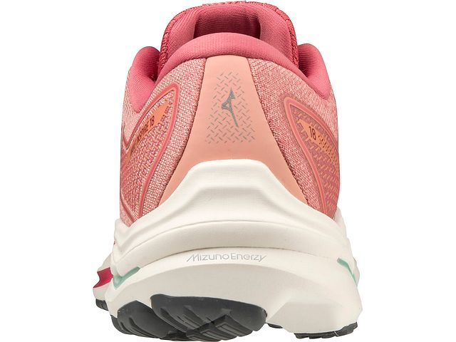 Back view of the Women's Mizuno Inspire 18 in the color Rosette / Snow White