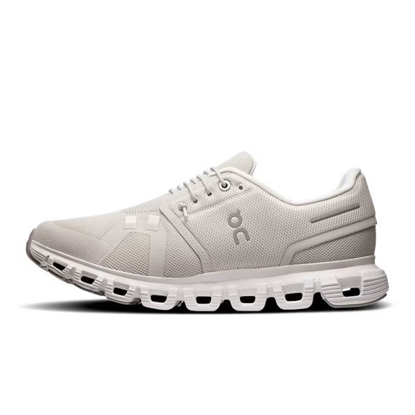 White running shoe with sole design on a white background